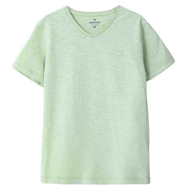 Camiseta Hering Básica Flamê Gola V Verde Claro Infantil Menino