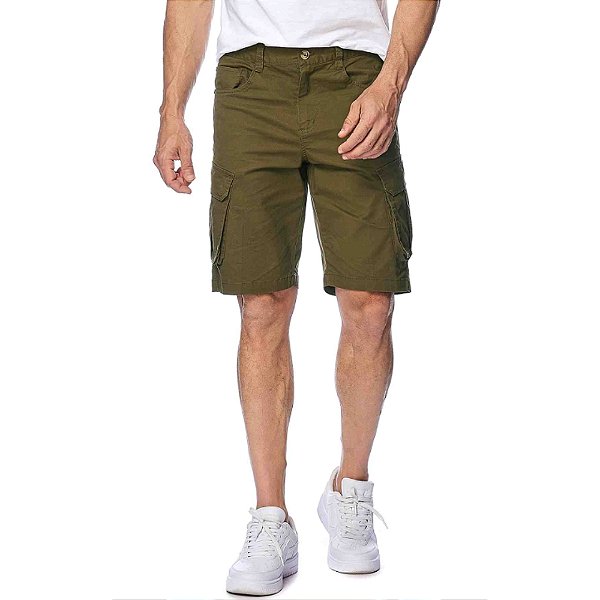 Bermuda Broken Rules Cargo Sarja Verde Militar Masculina