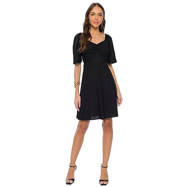 Vestido Doce Trama Curto Manga Curta Drapeado Feminino