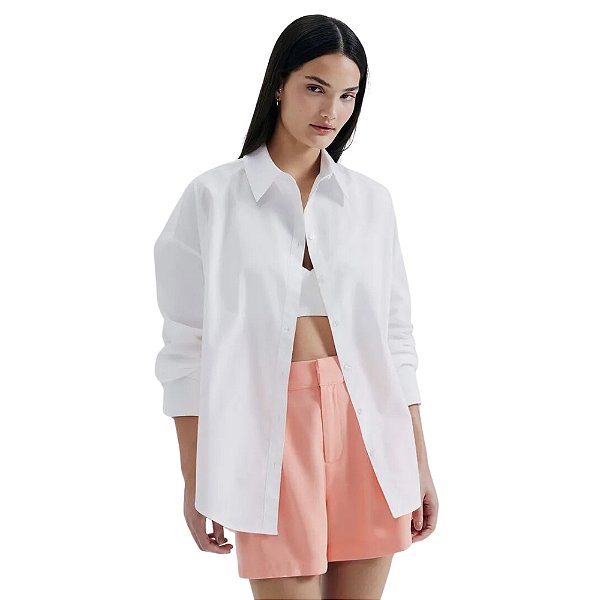 Camisa Hering Manga Longa Oversized Off White Feminina