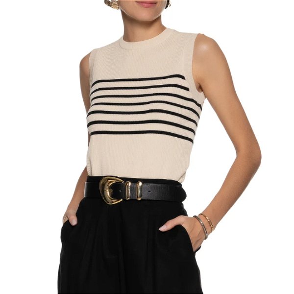 Regata Facinelli Em Tricot Canelado Listrado Gola Redonda Feminina
