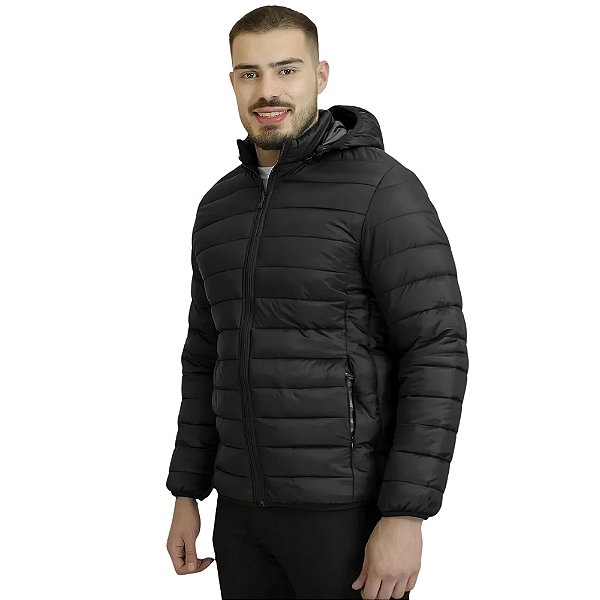 Jaqueta Ernest Nylon Puffer Capuz Removível Preto Masculina