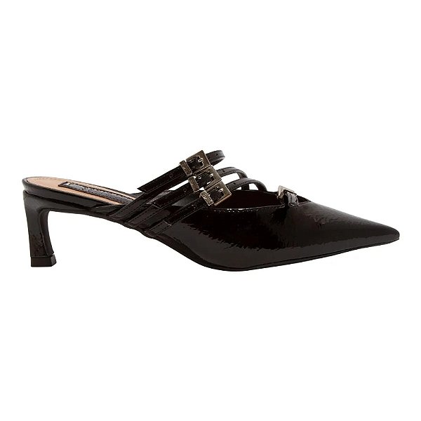 Mule Santa Lolla Verniz Glossy Salto Baixo Fino Preto Feminino