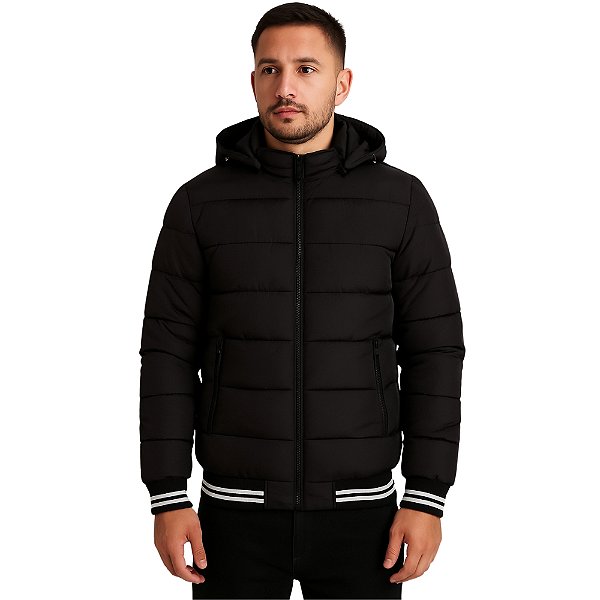 Jaqueta Ernest Nylon Com Capuz Removível Preto Masculino