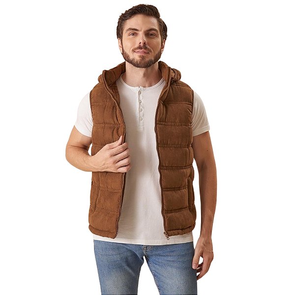 Colete Ernest Suede Camurça Forrado Capuz Removível Masculino