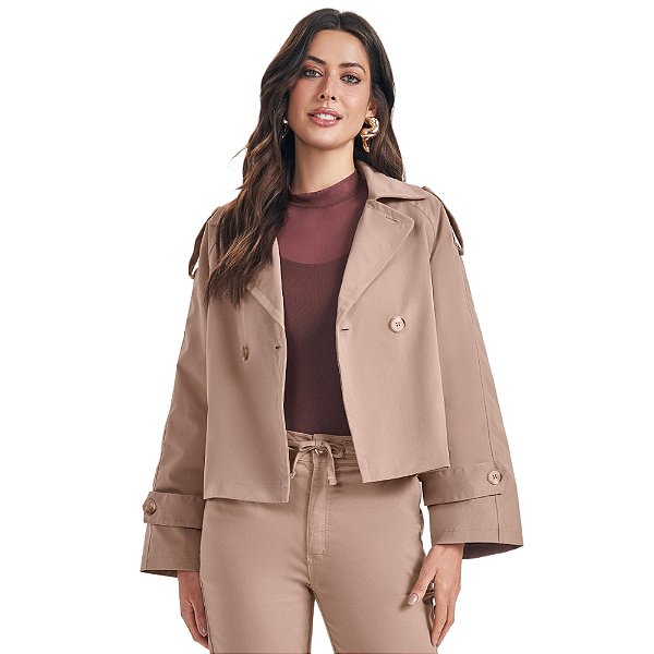 Casaco Doce Trama Trench Coat Em Sarja Botões Duplos Feminino