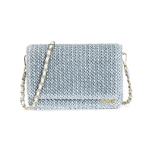 Bolsa Santa Lolla Pequena Tramado Azul Alça Transversal Corrente
