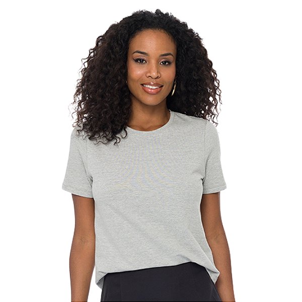 T-Shirt Doce Trama Básica Gola Redonda Cinza Claro Feminina