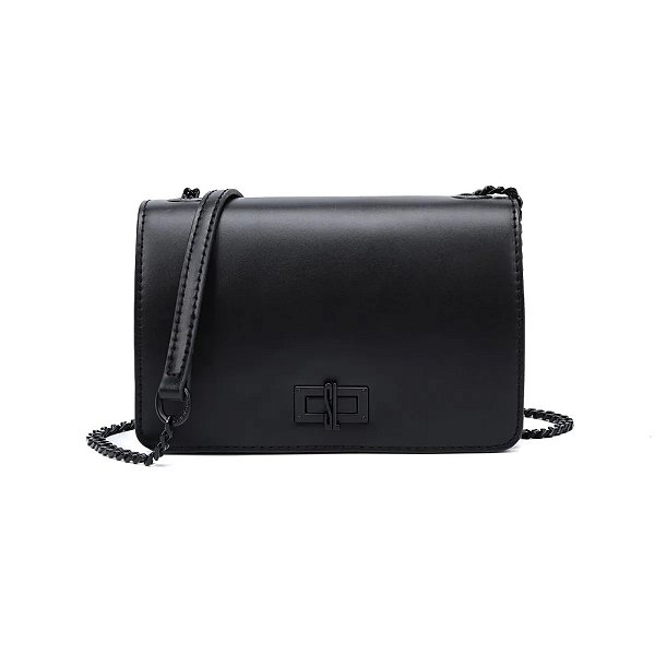 Bolsa Santa Lolla Pequena Soft Preta Alça Transversal Corrente