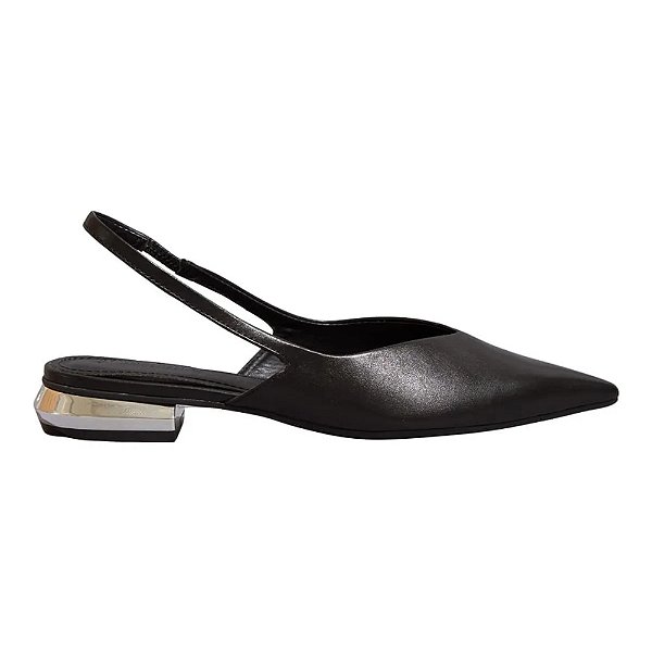Sapatilha Santa Lolla Slingback Couro Nobre Bico Fino Preto