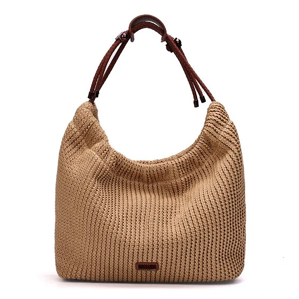 Bolsa Santa Lolla Grande Tramado Alça Ombro Bege