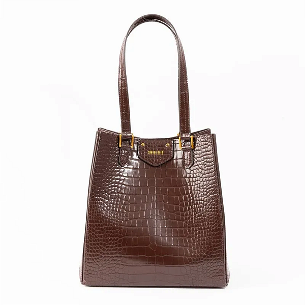 Bolsa Santa Lolla Grande Croco Alça Ombro Marrom Dark