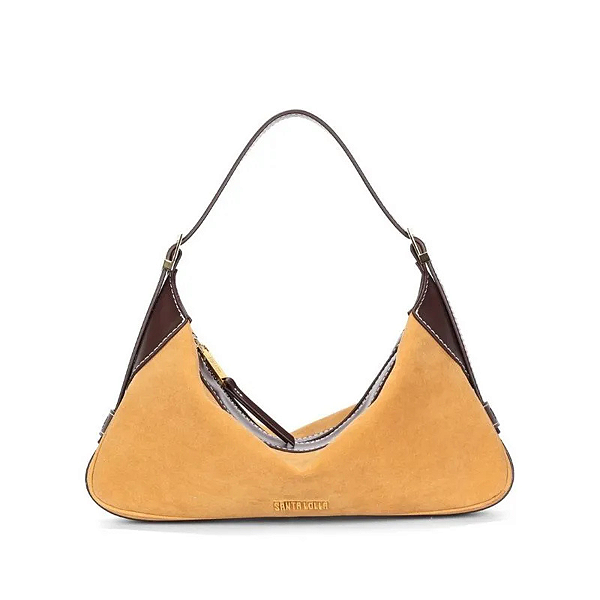 Bolsa Santa Lolla Hobo Camurça Alça Ombro Amarelo Mostarda