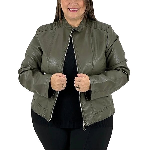 Jaqueta City Lady Resinada PU Plus Size Feminina