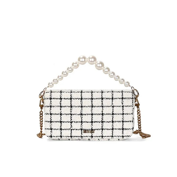 Bolsa Santa Lolla Pequena Tramado Alça Dupla Preto e Branco