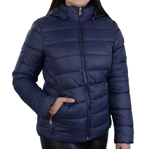 Jaqueta Facinelli Nylon Puffer Com Capuz Peluciada Feminina