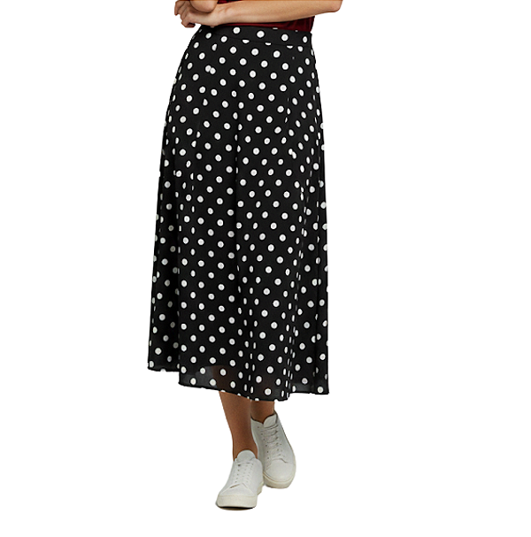 Saia Susan Midi Em Viscose Poá Feminina