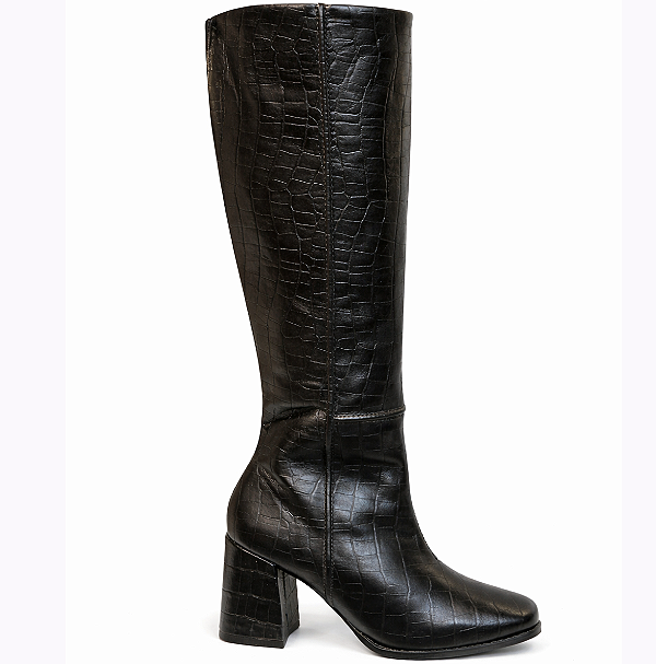 Bota Ernest Cano Alto Croco Salto Bloco Preta Feminina