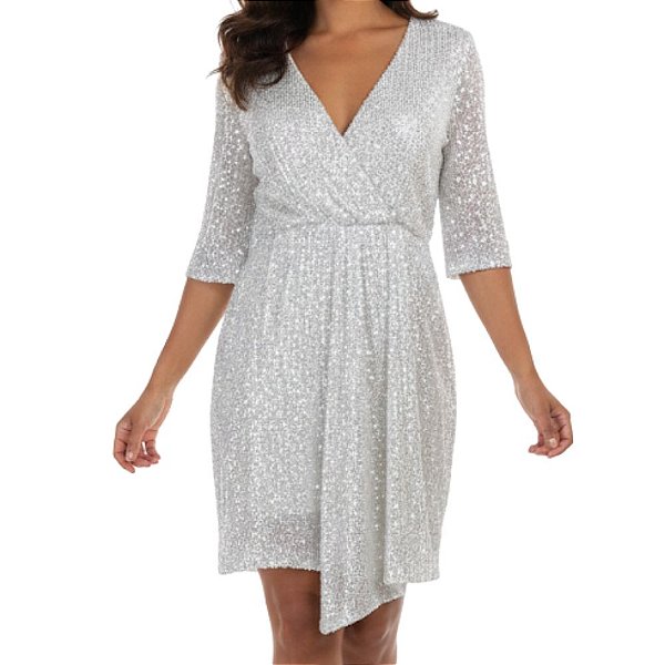 Vestido Facinelli Em Paetê Transpassado Com Decote V Feminino