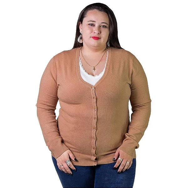 Cardigan City Lady Modal Gola V Plus Size Feminino - 658124