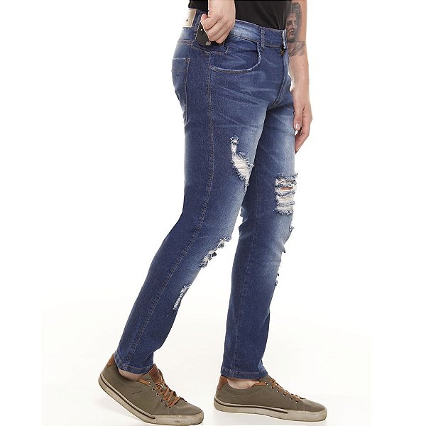 Calça Jeans PRS Super Skinny Destroyed E Bigode