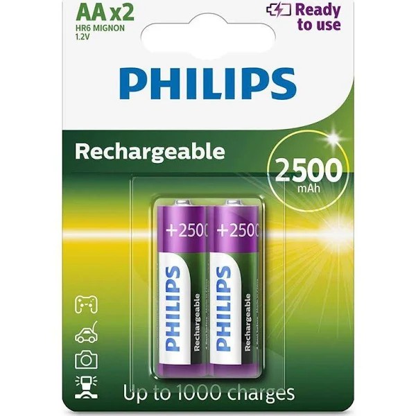 Pilhas Recarregáveis Philips Aa 2500mah 1,2V
