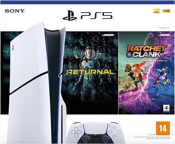 PlayStation 5 (Modelo Slim) com 2 Jogos Returnal e Ratchet & Clank: Em Uma Outra Dimensão - PS5
