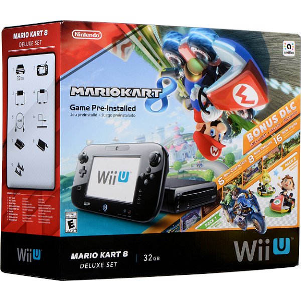 Nintendo Wii U Mario Kart 8 Deluxe Bundle Black Seminovo - Nintendo