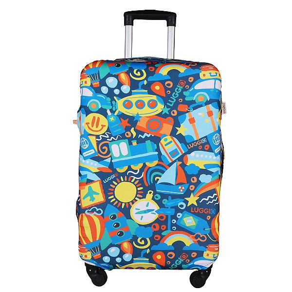 Capa para Mala Luggio Basic Estampa Transporte Azul