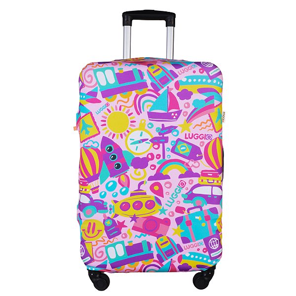 Capa para Mala Luggio Basic Estampa Transporte Rosa