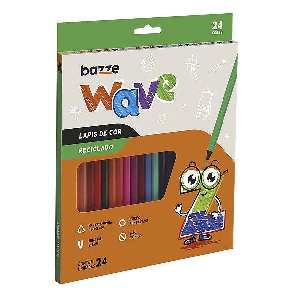 Lápis de Cor Bazze Wave Reciclado 24 Cores