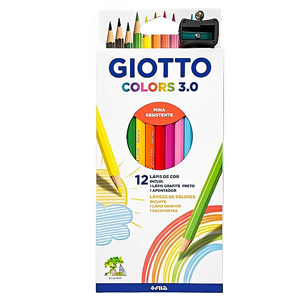 Kit Lápis de Cor Sextavado + Lápis Grafite Nº 2HB Lyra + Apontador Giotto 12 Cores