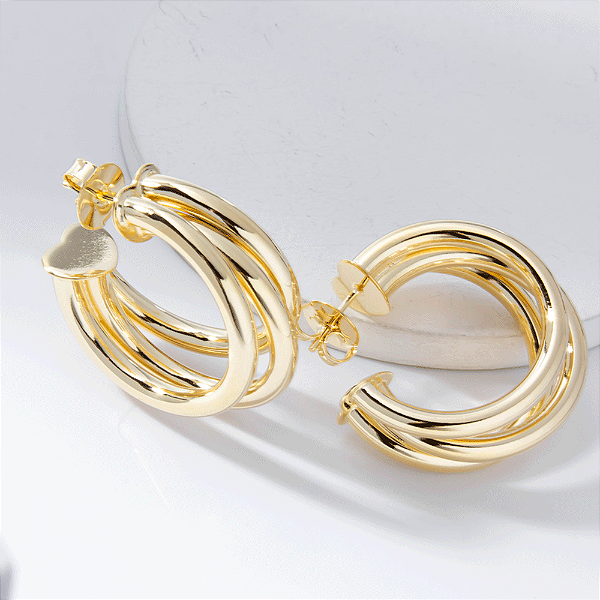 Argola Tripla Grande Banho de Ouro 18k