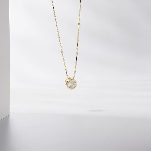 Colar Ponto de Luz Zircônia Incolor Banho de Ouro 18k