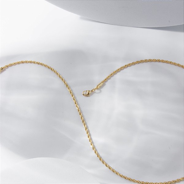 Colar Trançado Cordão Baiano Fino 1mm Banho de Ouro 18k