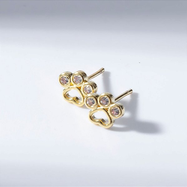Brinco Pet Patinha Zircônias Incolor Banho de Ouro 18k