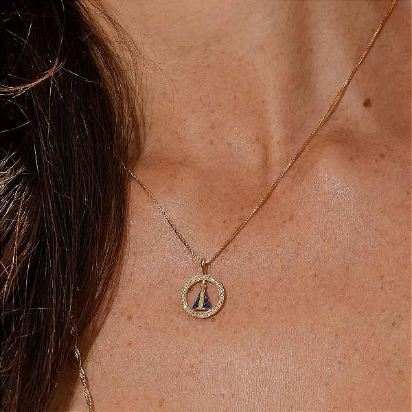 Colar Nossa Senhora Aparecida Banho de Ouro 18k