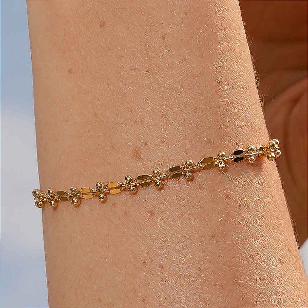 Pulseira Esferas Laminadas Banho de Ouro 18k