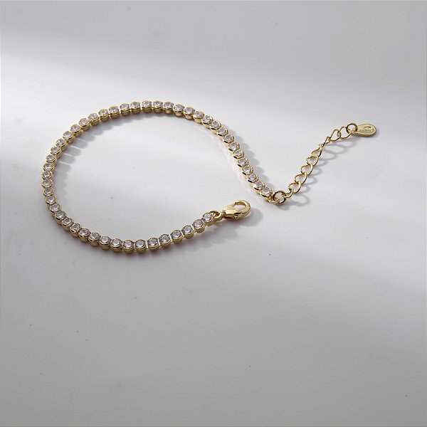 Pulseira Riviera Zircônias Redondas Banho de Ouro 18k