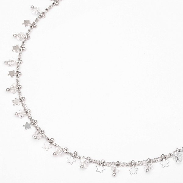 Choker Estrelinhas e Cristais Incolor Banho de Ródio Branco