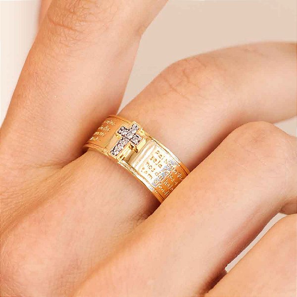 Anel Oração Pai Nosso Banho de Ouro 18k