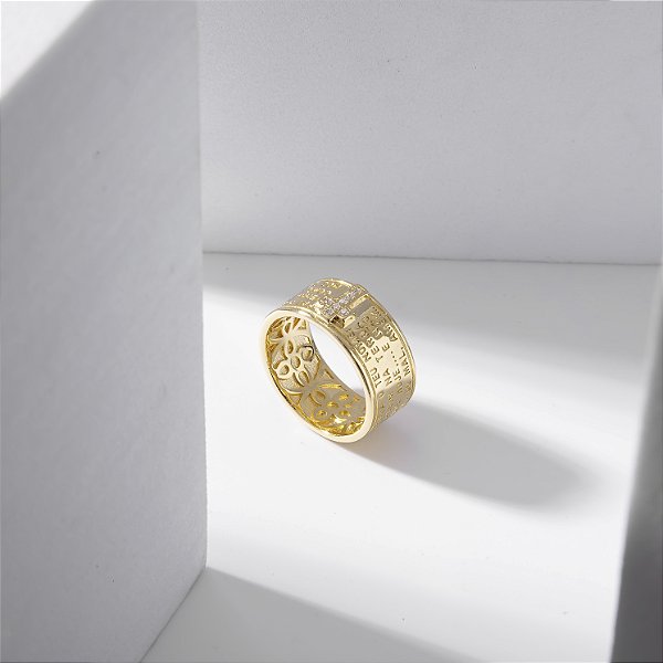 Anel Oração Pai Nosso Banho de Ouro 18k