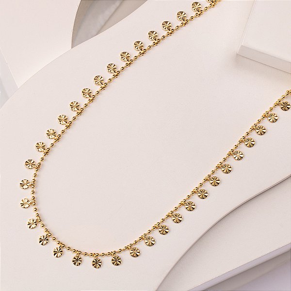Colar Esferas e Círculos Diamantados Banho de Ouro 18k