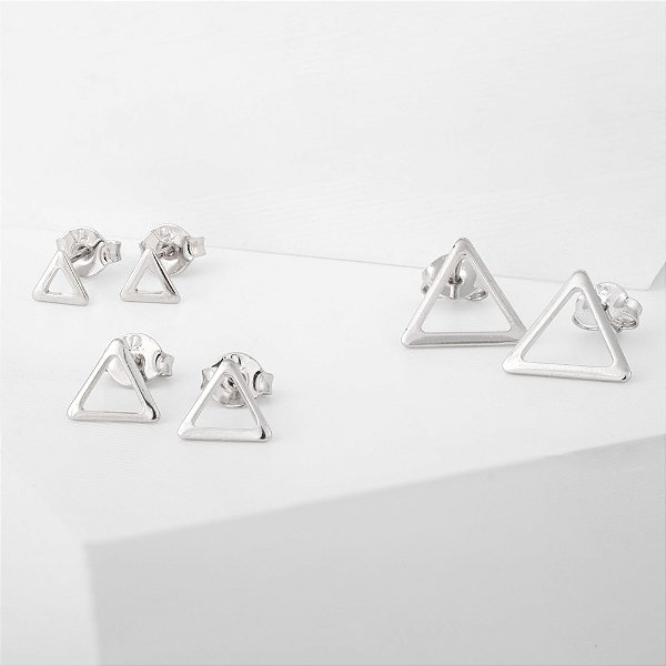 Basiquinhos: Trio de Triângulos Banho de Ródio Branco
