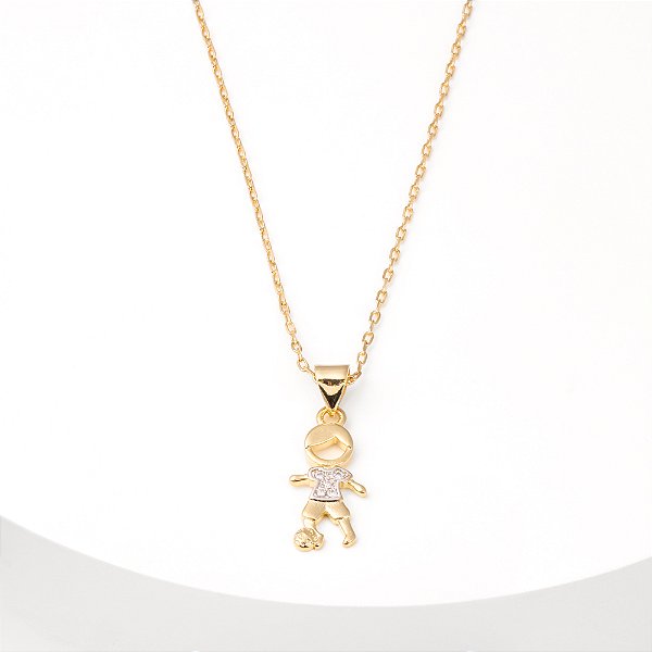 Colar Jogador de Futebol Zircônias Incolor Banho de Ouro 18k