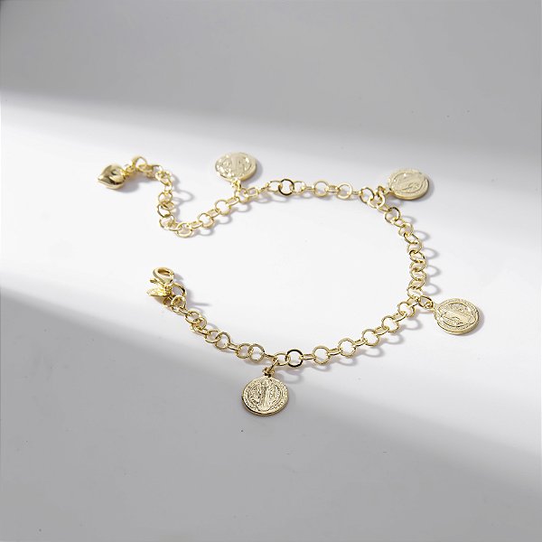 Pulseira Medalhas São Bento Banho de Ouro 18k