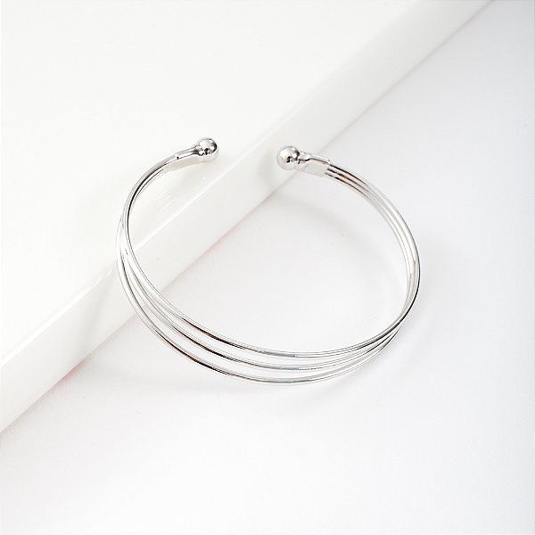 Bracelete Três Fios Banho de Ródio Branco