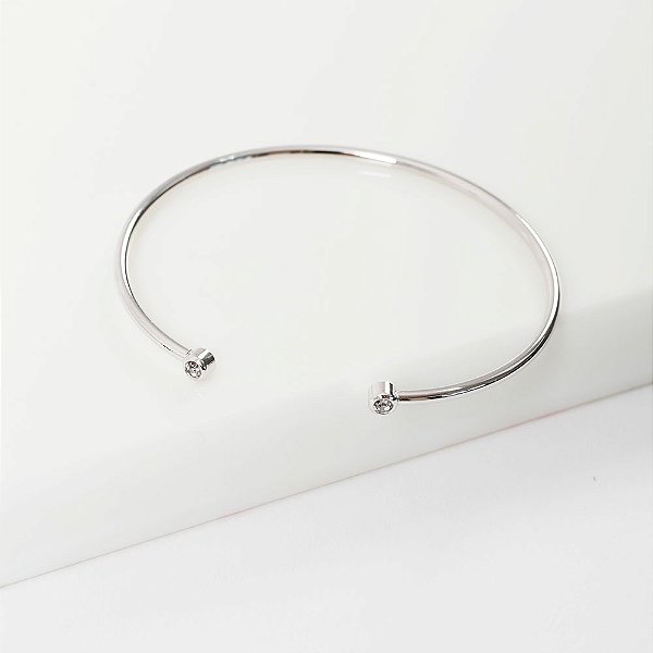 Bracelete Aberto Ponto de Luz Banho de Ródio Branco