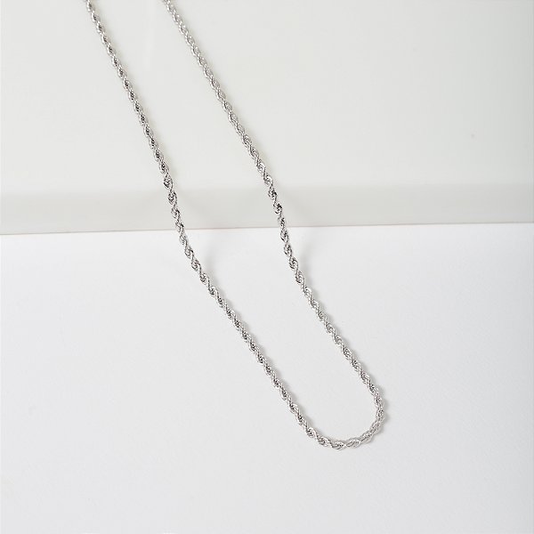 Colar Cordão Baiano 2 mm Banho de Ródio Branco