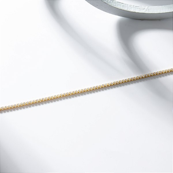 Pulseira Riviera Fina Zircônias Incolor Banho de Ouro 18k